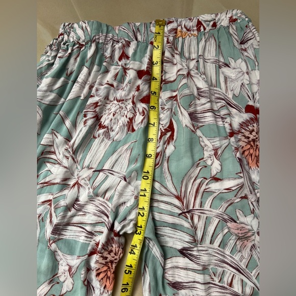 Eloise Pants Women 1 Mustard Yellow Grey Floral Print Smocked Elastic Cotton - Picture 12 of 16